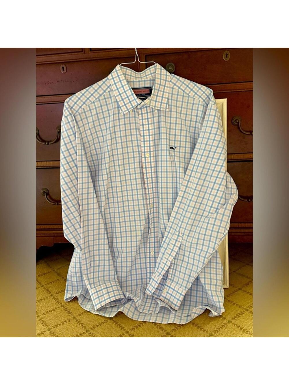 Vineyard Vines Whale Shirt pastel gingham check button down Shirt L